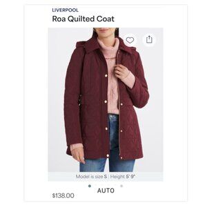 Liverpool Roa Quilted Maroon Coat Women’s Size Small $59